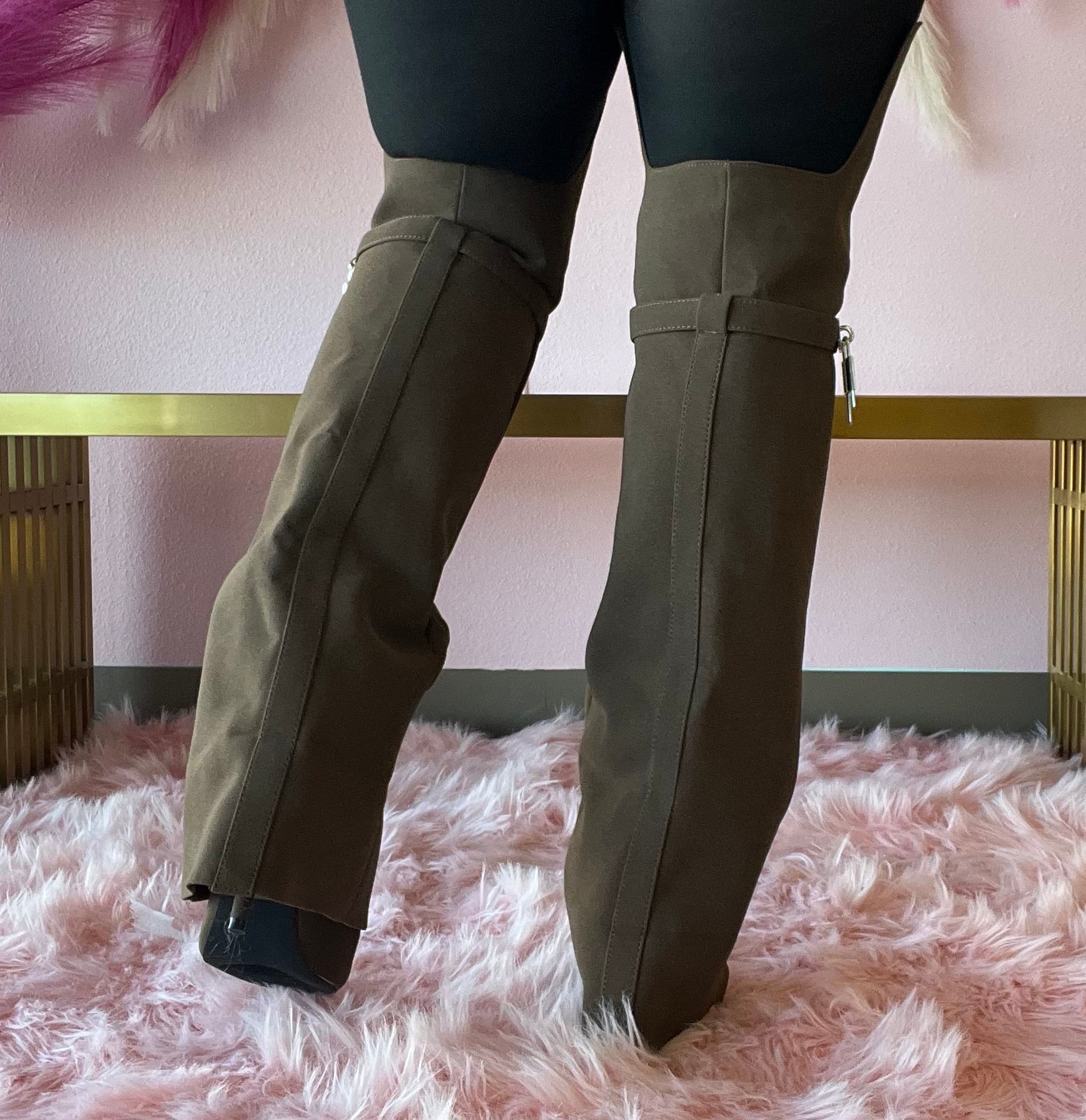 HIGH STANDARD Brown Faux Suede Sleeve Boot Thigh High