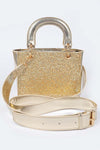 GRACIA BAG/HPC5101 Gold Glitter Metallic Bag - Top Handle Clutch - Removable Shoulder Strap