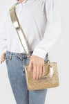 GRACIA BAG/HPC5101 Gold Glitter Metallic Bag - Top Handle Clutch - Removable Shoulder Strap