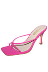 DOVIE-1 Hot Pink Kitten Heel Split Toe Faux Leather - Slip On - Square Open Toe