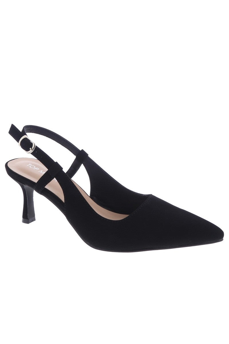 BETTY-26 Black Kitten Heel Pump Slingback Faux Nubuck