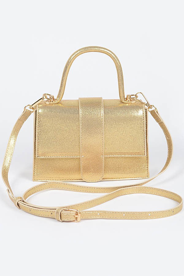 CELESTE 2025 BAG/HPC5762 - Gold Shimmer Metallic Faux Leather - Top Handle Clutch - Removable Shoulder Strap - Approx. 8