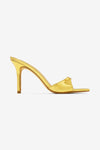 CAROLINE Gold Faux Leather Slip On Mule - Open Toe - Square Toe