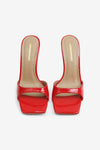 CAROLINE Red Patent Faux Leather Slip On Mule - Open Toe - Square Toe