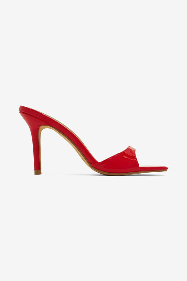 CAROLINE Red Patent Faux Leather Slip On Mule - Open Toe - Square Toe