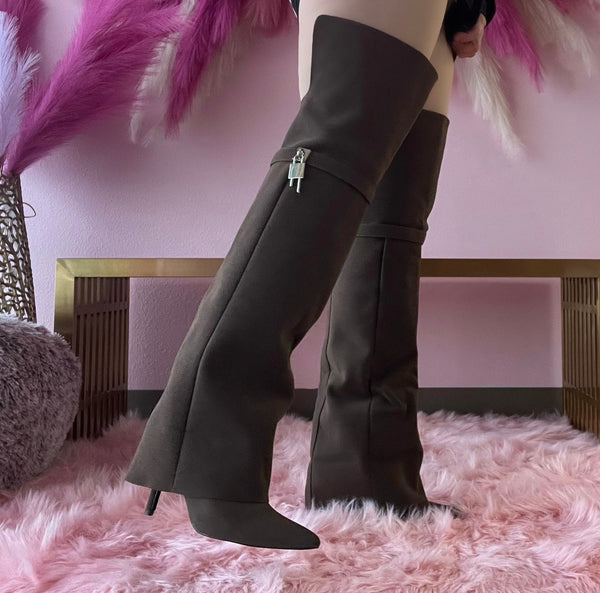 HIGH STANDARD Brown Faux Suede Sleeve Boot Thigh High