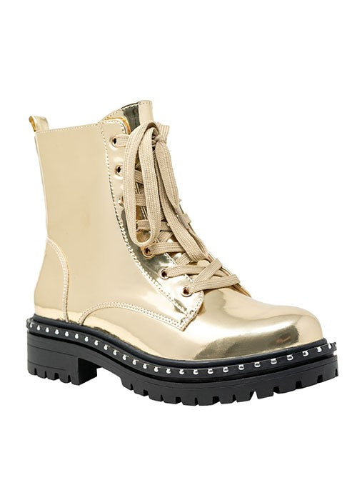 MIRA-4 Gold Mirror Metallic Combat Boots