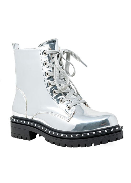 MIRA-4 Silver Mirror Metallic Combat Boots