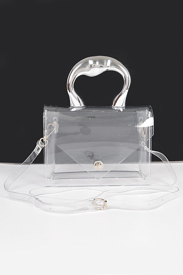 SHAWNA BAG/HPC6040 Clear/Silver Bag Silver Top Handle - Clear Plastic Bag - Silver Sculpted Handle