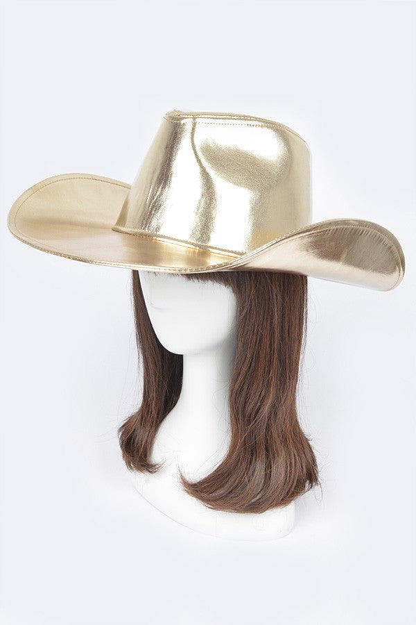 SHINE DOWN METALLIC COWBOY HAT Gold Metallic Faux Leather