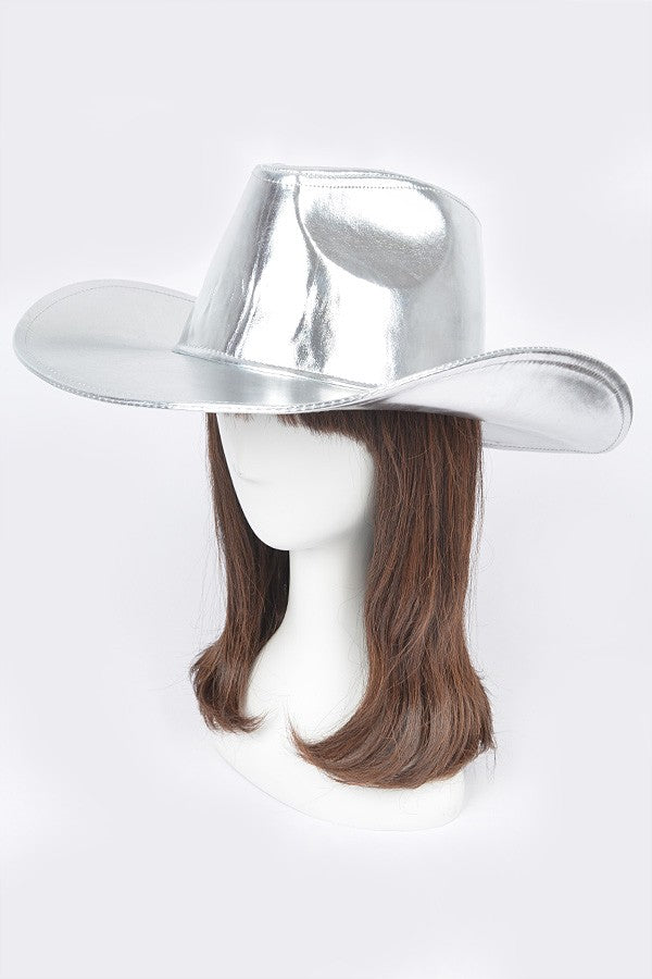 SHINE DOWN METALLIC COWBOY HAT Silver Metallic Faux Leather