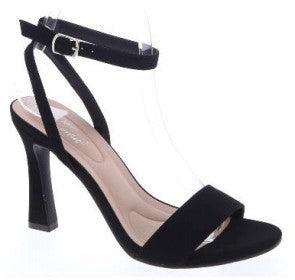 EVELYN-2 Black Faux Nubuck Leather Ankle Strap Heel OpenToe - Heel, Approx. 4