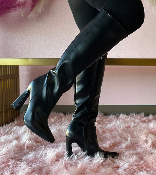 LIAM-86 Black Faux Leather Knee-High Boot