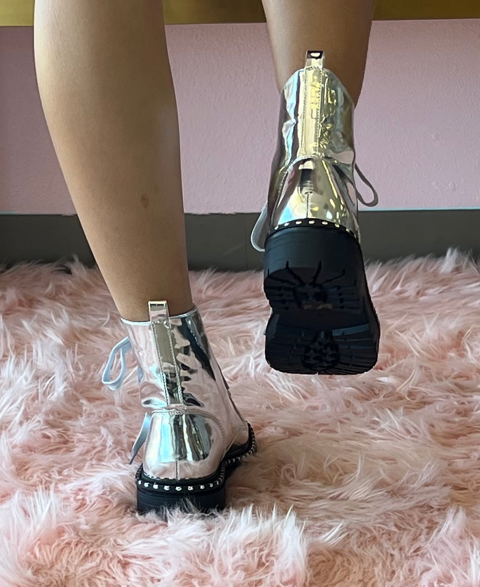 MIRA-4 Silver Mirror Metallic Combat Boots