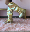 MAGEO-1 Gold Faux Leather Platform Boot - Snap Front Drape Panel - Knee High Boot