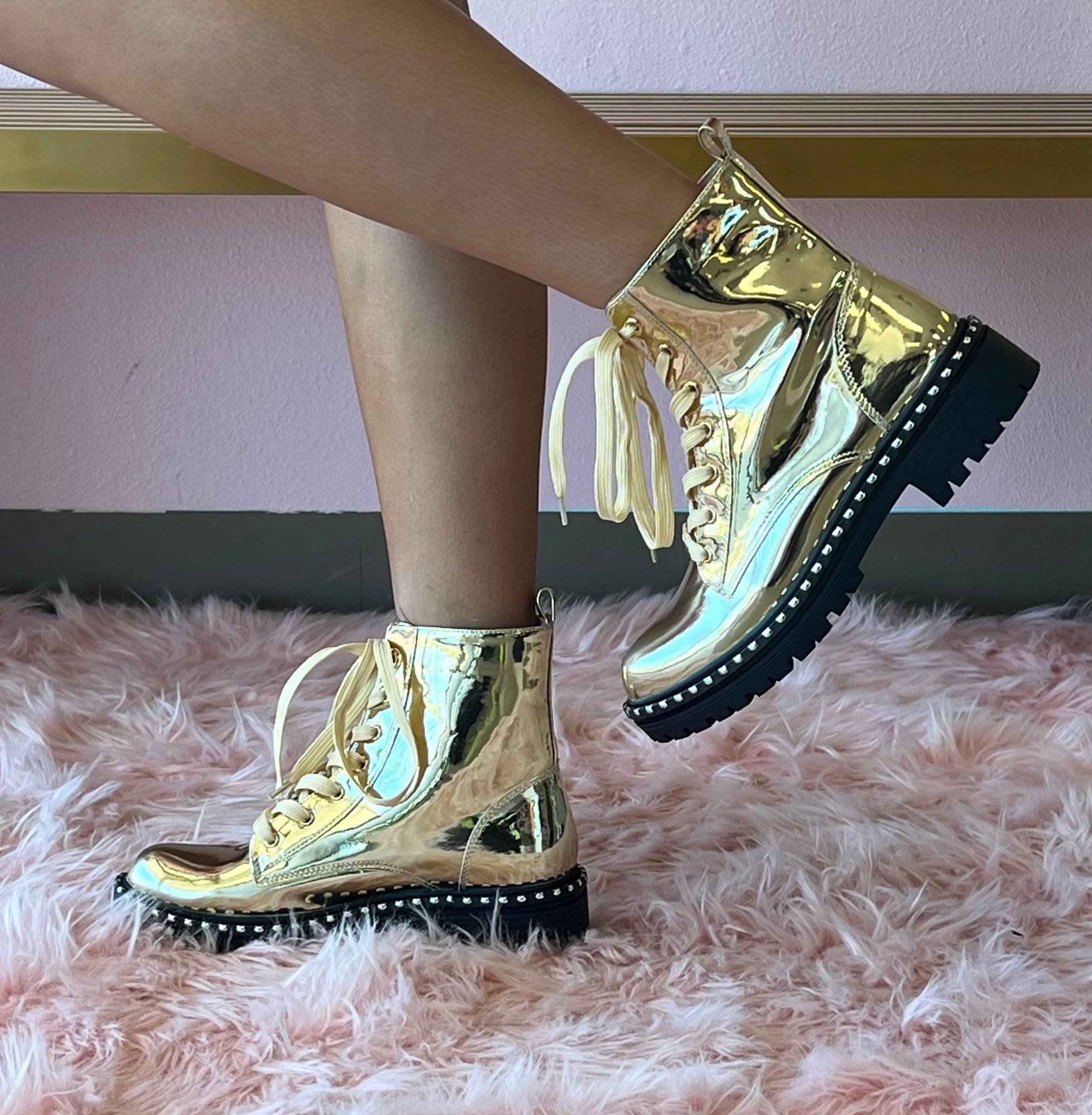 MIRA-4 Gold Mirror Metallic Combat Boots