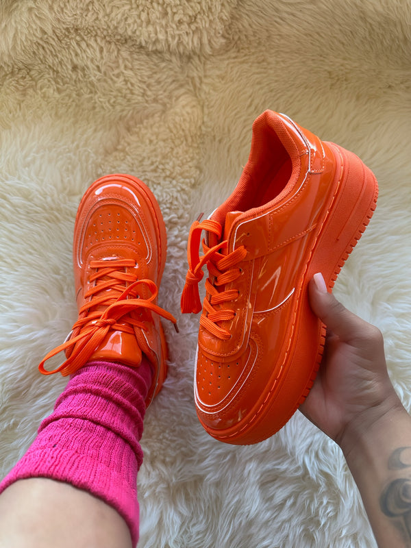 BILLIE 1 Orange Patent Platform Sneaker Low Top Lace Up ShoeNami