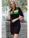 ROLL UP SLEEVE STRIPED MARDI GRAS DRESS Black Multi - ShoeNami