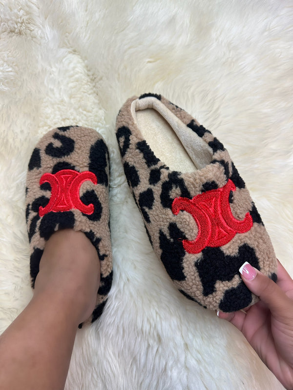 SASKIA Leopard Faux Fur Slip On Clog