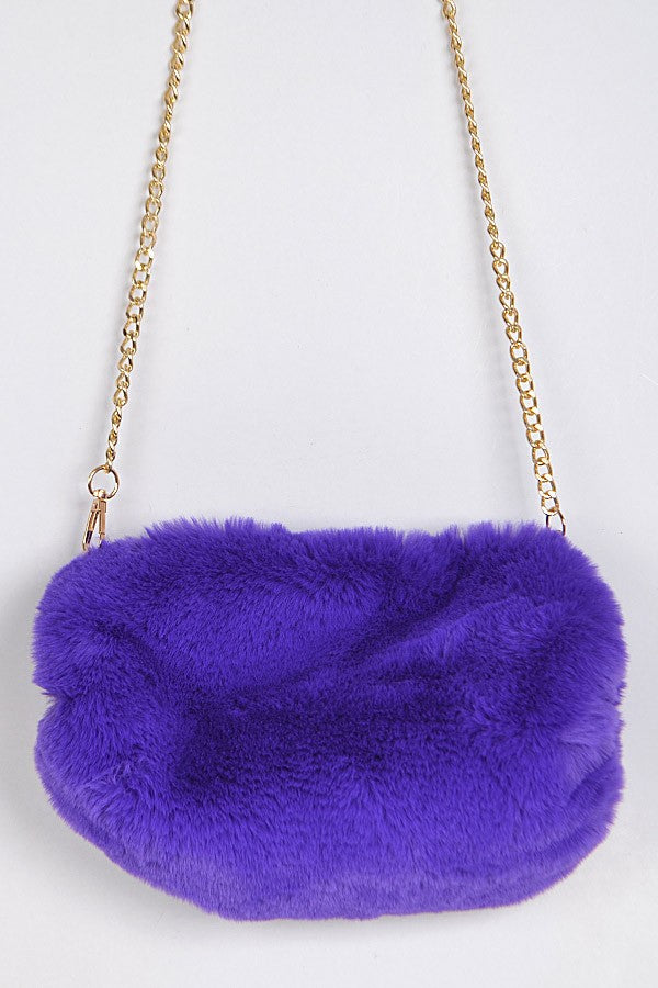 HENSON BAG Purple Faux Fur Chain Strap