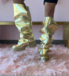 MAGEO-1 Gold Faux Leather Platform Boot - Snap Front Drape Panel - Knee High Boot