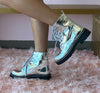 MIRA-4 Silver Mirror Metallic Combat Boots