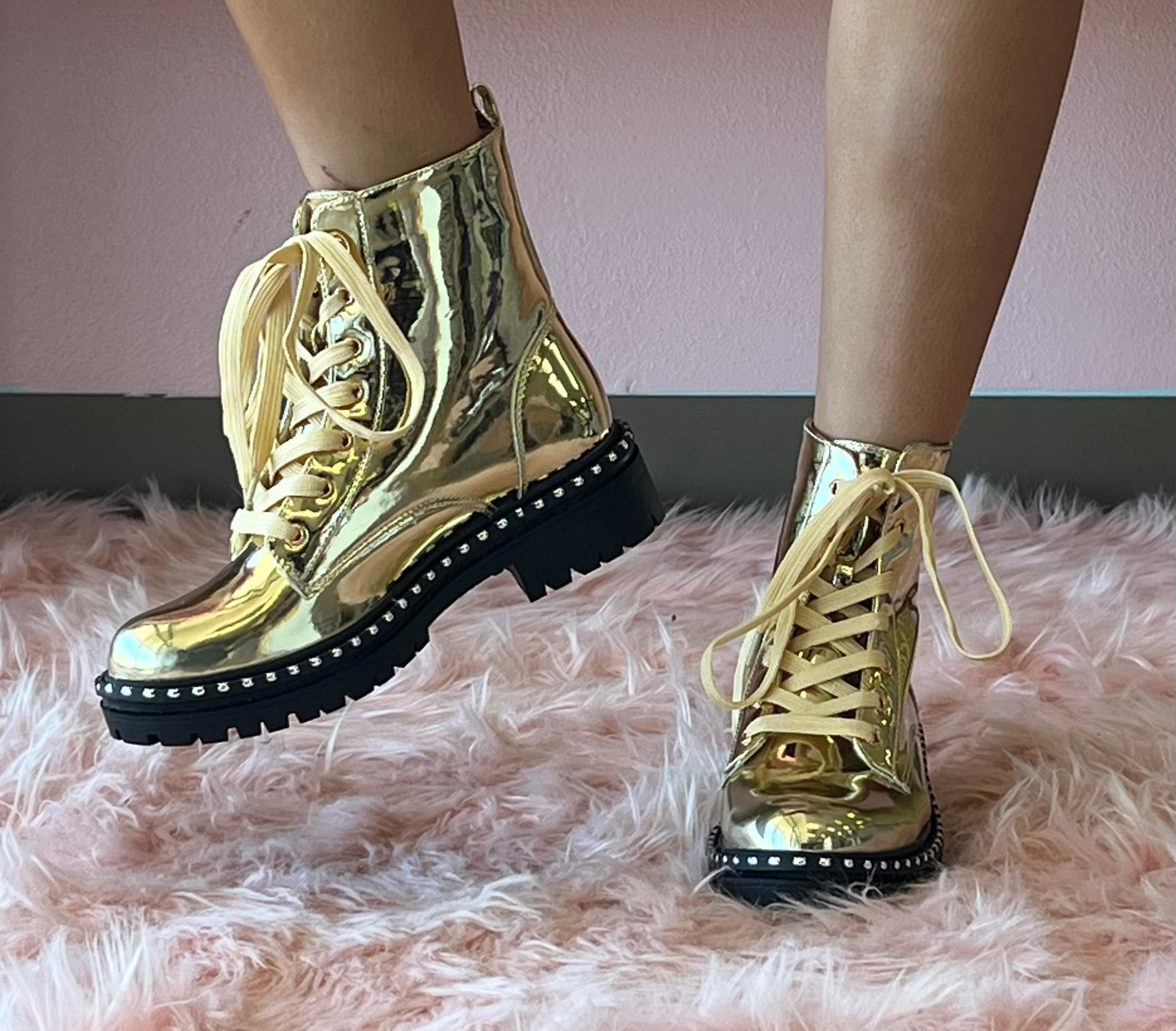 MIRA-4 Gold Mirror Metallic Combat Boots