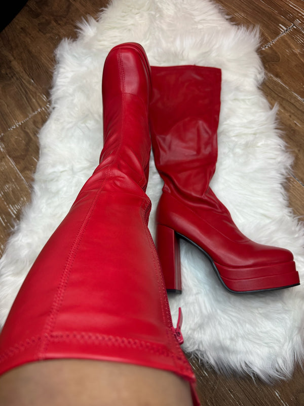 TSUNAMI Red Faux Leather Boot Square Toe