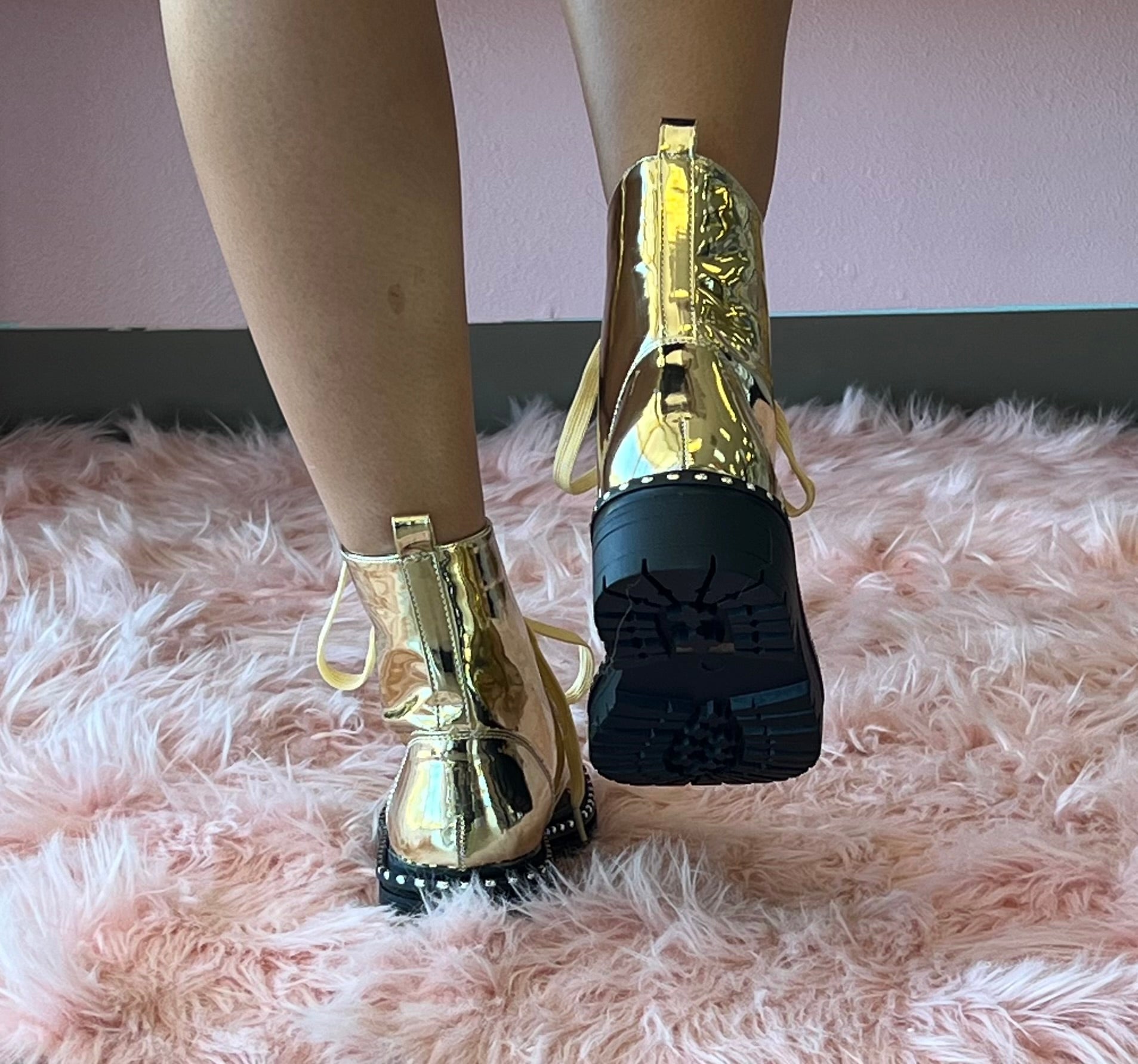 MIRA-4 Gold Mirror Metallic Combat Boots