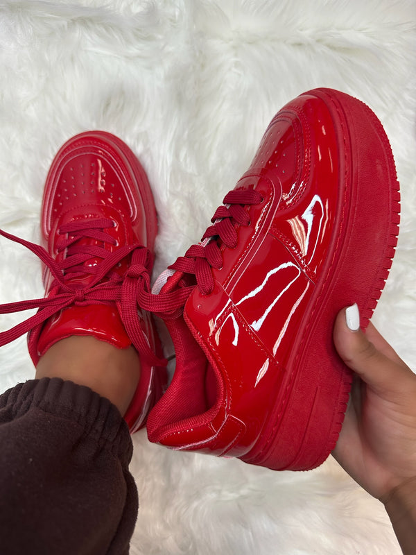 BILLIE-1 Red Patent Platform Sneaker - Low Top - Lace Up