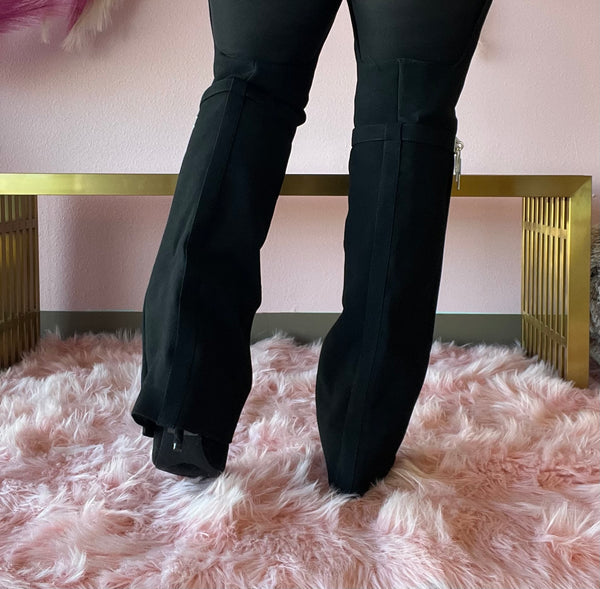 HIGH STANDARD Black Faux Suede Sleeve Boot Thigh High