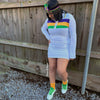 ROLL UP SLEEVE STRIPED MARDI GRAS DRESS White Multi - ShoeNami