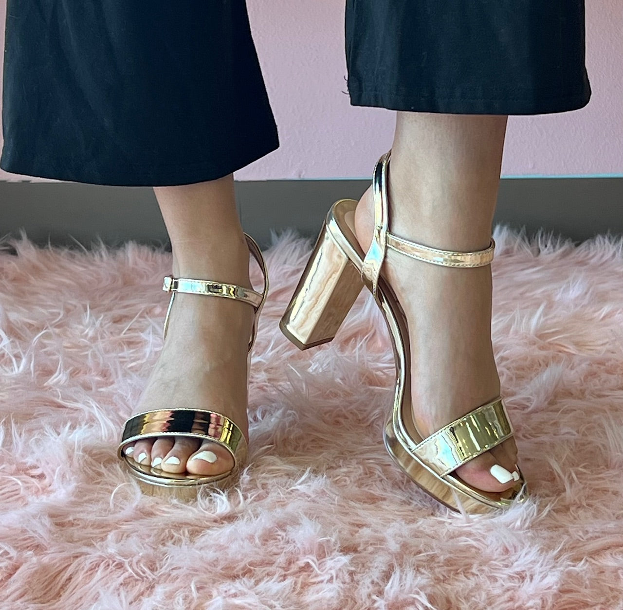 ADAIR Gold Mirror Metallic Faux Leather Platform Heel