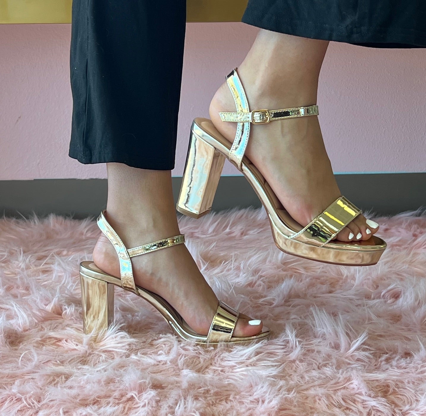 ADAIR Gold Mirror Metallic Faux Leather Platform Heel