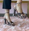 DELLA Leopard Print Platform Heel - Ankle Strap with Adjustable Buckle