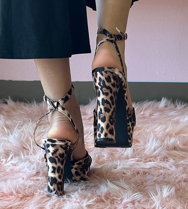 DELLA Leopard Print Platform Heel - Ankle Strap with Adjustable Buckle