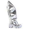 MAGEO-1 Silver Faux Leather Platform Boot - Snap Front Drape Panel - Knee High Boot