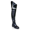 NORRIS-1 Black Faux Leather Over Knee Moto Boot  - Motorcycle Styling Detail