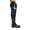 NORRIS-1 Black Faux Leather Over Knee Moto Boot  - Motorcycle Styling Detail