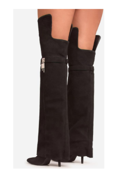 HIGH STANDARD Black Faux Suede Sleeve Boot Thigh High