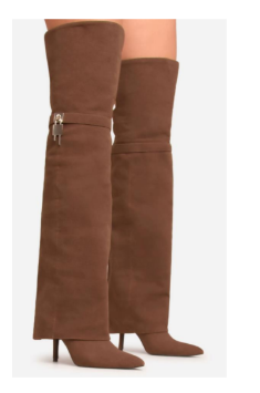 HIGH STANDARD Brown Faux Suede Sleeve Boot Thigh High