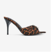 UPGRADE CLASS Leopard Print Mule Heel Open Toe Faux Suede