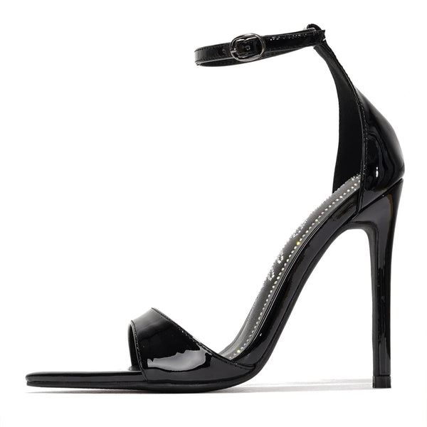 GRAZIA Black Faux Patent Leather Ankle Strap Heel