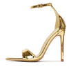 GRAZIA Gold Mirror Metallic Faux Leather Ankle Strap Heel